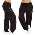 thumbnail image 1 of JUUYY Women's Wide Leg Yoga Sport Pants with Pockets Button Decor Loose Casual Fall/Winter Drawstring Workout Sweatpants Elastic Waist Cotton Trousers Baggy Long Pants Bronze XXXXL, 1 of 8