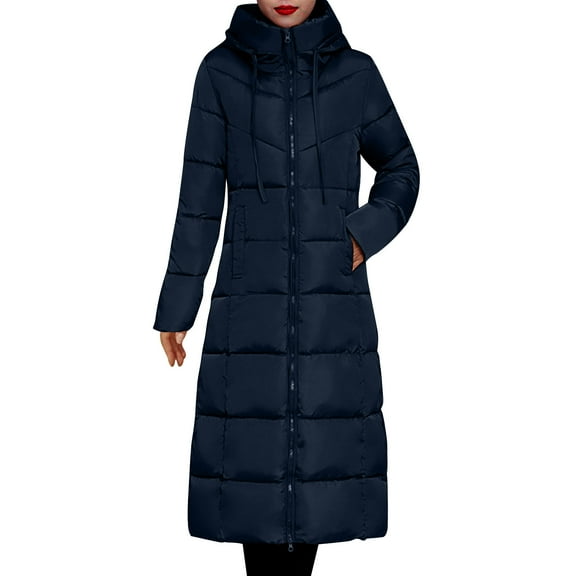 JUUYY Women's Winter Over Knee Removable Hooded Maxi Long Puffer Down Solid Color Trendy Coat Black L