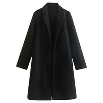 JUUYY Women's Winter Wool Blend Coat Notch Lapel Open Front Cardigan Peacoat Casual Loose Warm Overcoat Mid-Long Outerwear Black S