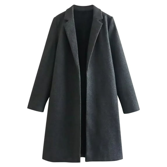 JUUYY Women's Winter Wool Blend Coat Notch Lapel Open Front Cardigan Peacoat Casual Loose Warm Overcoat Mid-Long Outerwear Dark Gray XL