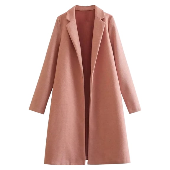 JUUYY Women's Winter Wool Blend Coat Notch Lapel Open Front Cardigan Peacoat Casual Loose Warm Overcoat Mid-Long Outerwear Rose Gold M