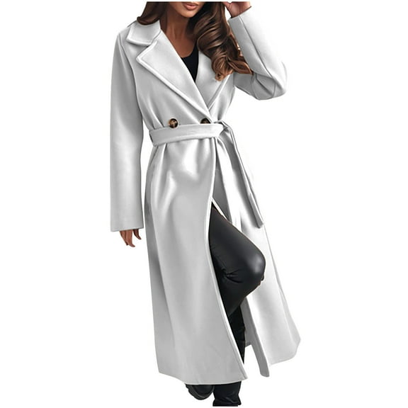JUUYY Women's Wool Blend Coat Oversized Long Winter Dress Coats Thicken Warm Pea Coat Jackets Trendy Outerwear White S