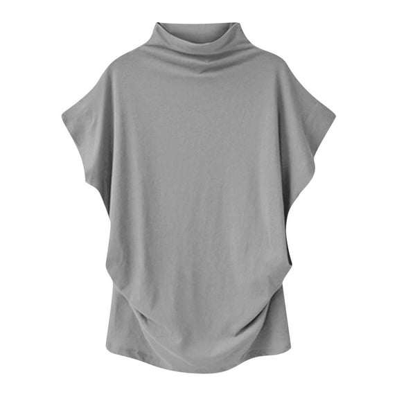 JUUYY Womens Casual Dolman Short Sleeve Half Mock Neck Tops Summer Plus Size Beach T-Shirts Solid Color Cotton Oversized Baggy Pullover Blouse Gray S