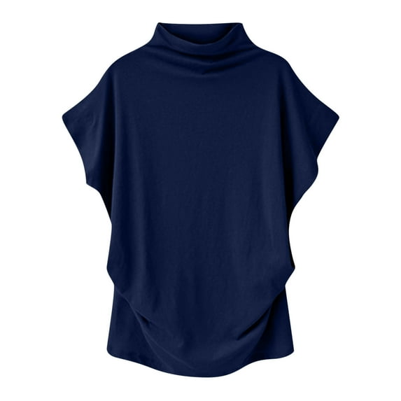 JUUYY Womens Casual Dolman Short Sleeve Half Mock Neck Tops Summer Plus Size Beach T-Shirts Solid Color Cotton Oversized Baggy Pullover Blouse Navy XXL