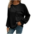 thumbnail image 1 of JUUYY Womens Casual Ribbed Long Sleeve Crewneck Basic Shirts Fitted Knit Tops Fashion Sweaters with Chest Pocket Black XL, 1 of 5