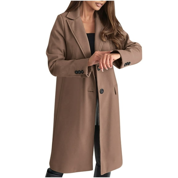 JUUYY Womens Classic Coat Lapel Collar Open Front Belted Long Jacket Coffee XXL