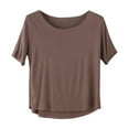 thumbnail image 1 of JUUYY Womens Girls Modal Cotton Short Sleeve Shirts Casual Solid Crew Neck T-Shirts Relaxed Basic Tee Tops Coffee#1 L, 1 of 3