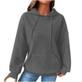 thumbnail image 1 of JUUYY Womens Hoodies Casual Fall Winter Long Sleeve Solid Drawstring Waffle Knitted Pullover Tops Loose Hooded Sweatshirt with Kangaroo Pocket Dark Gray M, 1 of 7