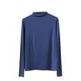 thumbnail image 1 of JUUYY Womens Long Sleeve Shirts Fall Fashion Cotton Layering Slim Fitting Tunic Tops Solid Color Crew Neck Underwear Tee Blue#1 XXL, 1 of 6