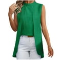 thumbnail image 1 of JUUYY Womens Pleated Tank Tops Summer Solid Color Crew Neck Fake Two Sleeveless Casual Shirt Top Green M, 1 of 9