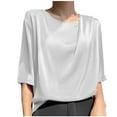 thumbnail image 1 of JUUYY Womens Silk Satin Office Work Tops Casual 1/2 Sleeve Round Neck Tunic Blouses Summer Elegant Comfy Shirts White M, 1 of 3