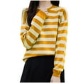 thumbnail image 1 of JUUYY Womens Stripe Crew Neck T Shirts Spring Casual Loose Long Sleeve Tees Trendy Pullover Tops Yellow M, 1 of 4
