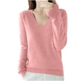 thumbnail image 1 of JUUYY Womens T Shirts Long Sleeve V Neck Basic Tee Soft Casual Loose Fit Fall Tops Knitting Cotton Outfits Pink S, 1 of 3
