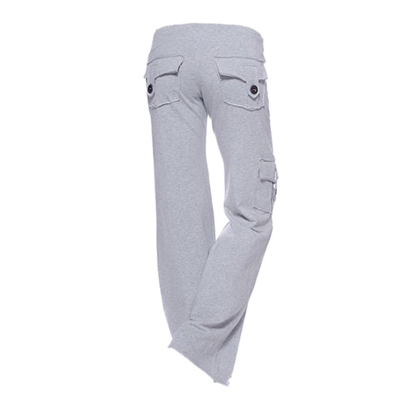 JUUYY Workout Cargo Pants for Women Plus Size Wide Leg High Waist Joggers Pants Loose Comfy Lounge Sweatpants Stretch Yoga Leggings with Multi-Function Button Pockets Gray M