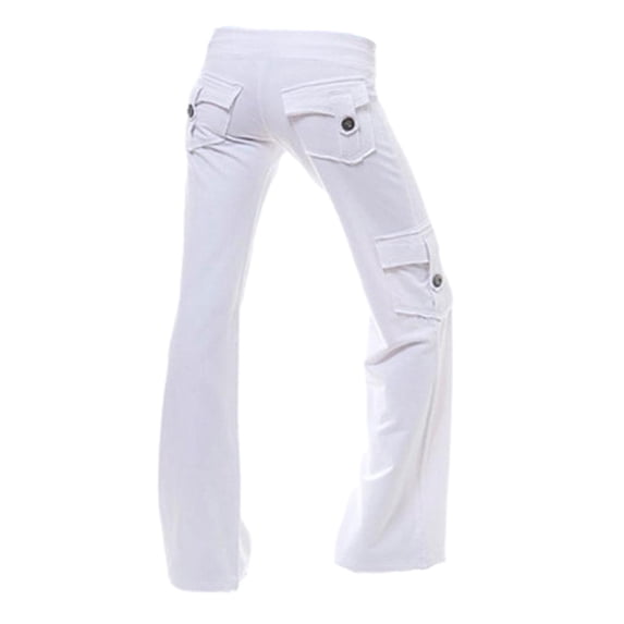 JUUYY Workout Cargo Pants for Women Plus Size Wide Leg High Waist Joggers Pants Loose Comfy Lounge Sweatpants Stretch Yoga Leggings with Multi-Function Button Pockets White XXL