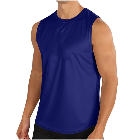 JUUYY Workout Tank Tops for Men Gym Muscle Athletic Summer Swim Sleeveless Shirts UPF 50+ Sun Beach Quick Dry Blue XXL