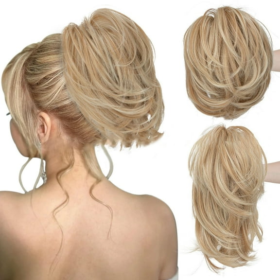 Natural Hair Extensions Messy Bun Piece with Bendable Wire Clip 8 Inch for Women Straight Hair Bun and Ponytail Extension