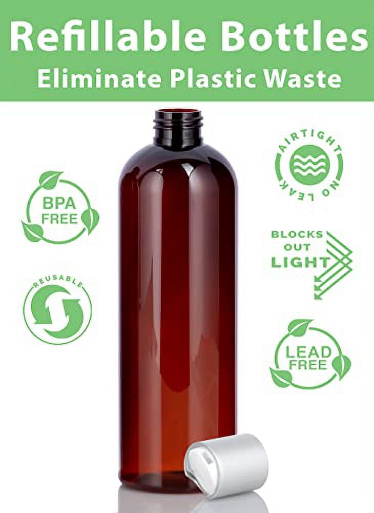 JUVITUS 16 oz / 500 ml Amber Slim PET Plastic Bottles (BPA Free) with