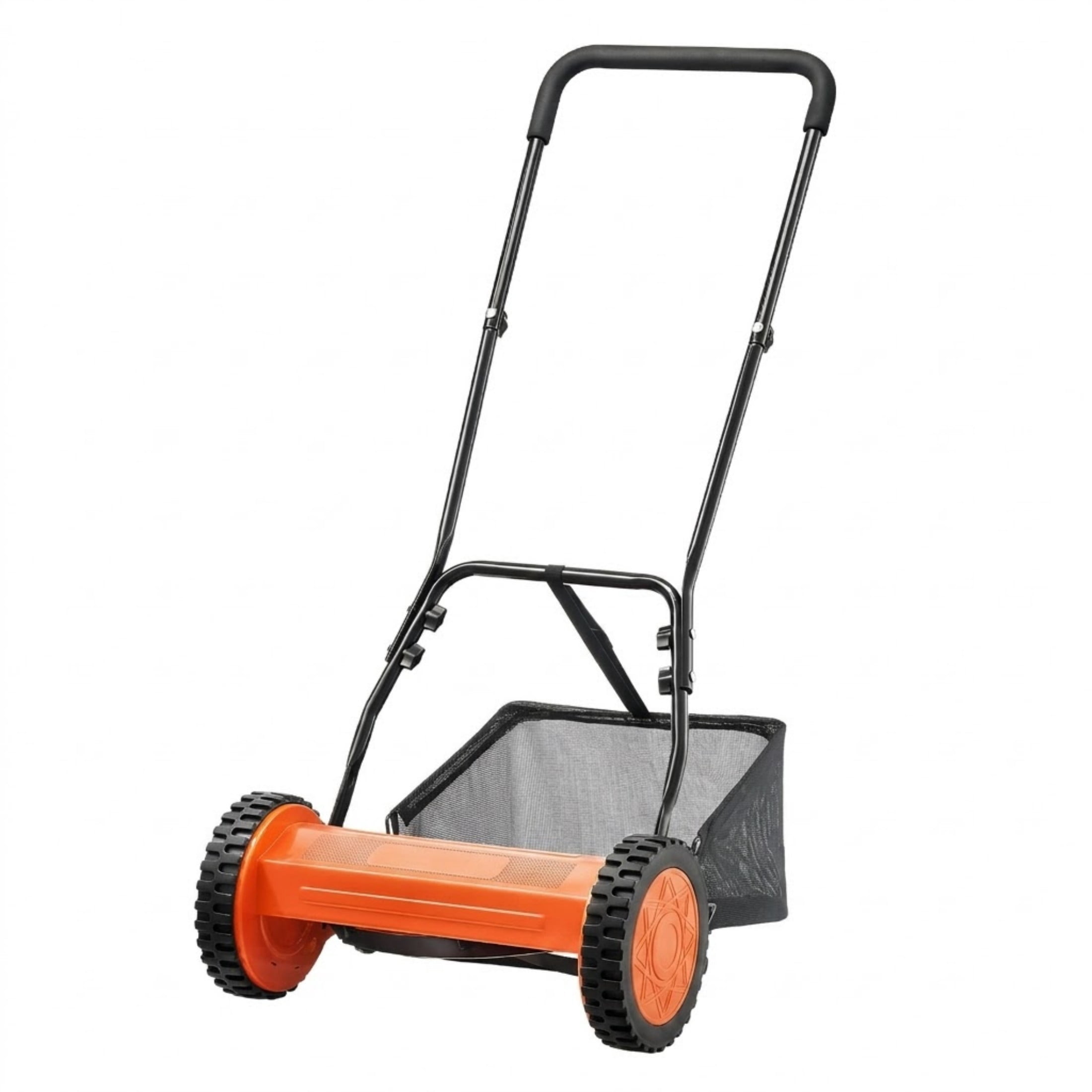 JUVOCT 14-Inch 5-Blade Push Reel Lawn Mower, Manual Walk-Behind Mower with Grass Catcher and Adjustable Height