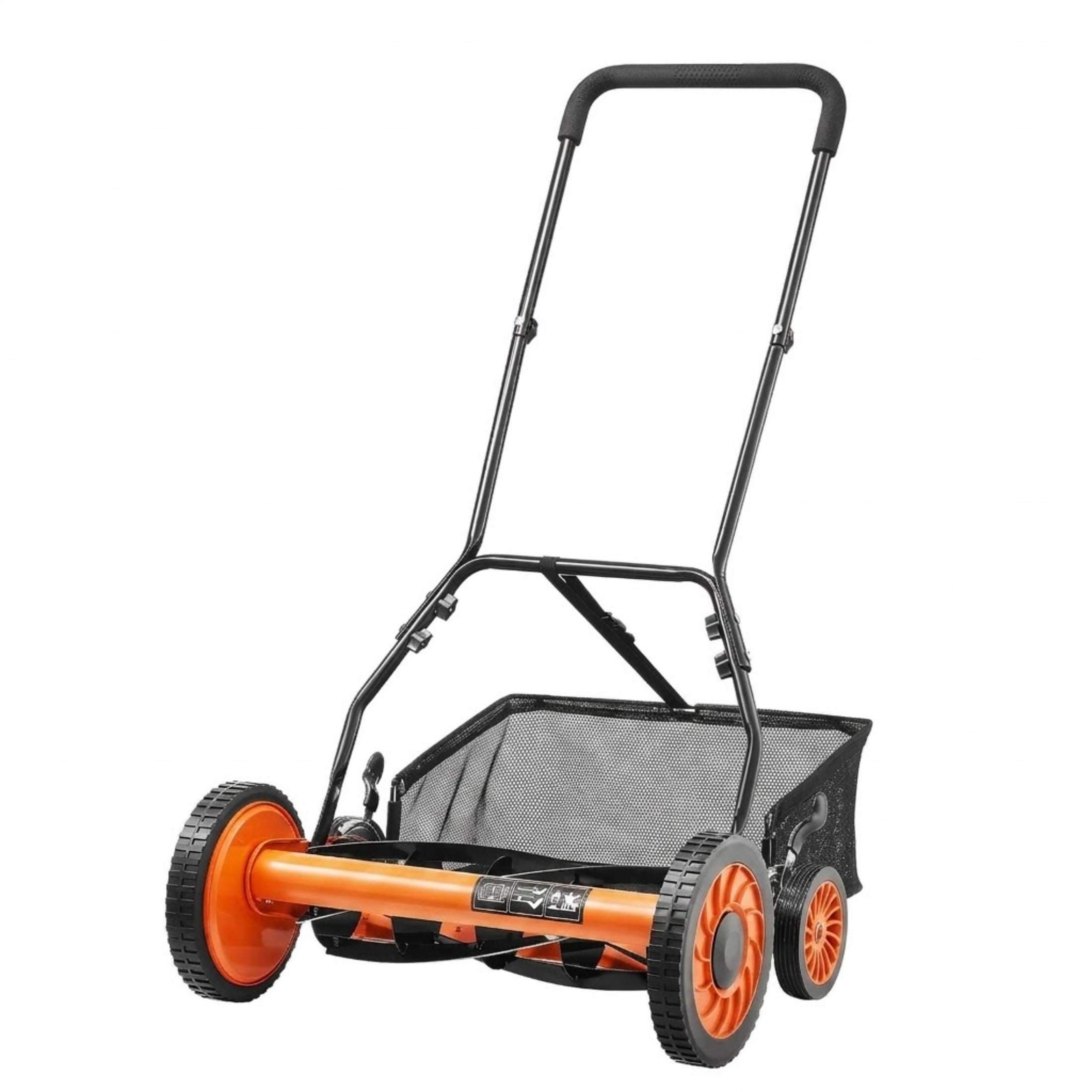 JUVOCT 18-Inch 5-Blade Push Reel Lawn Mower, Manual Walk-Behind Mower with Grass Catcher and Adjustable Height