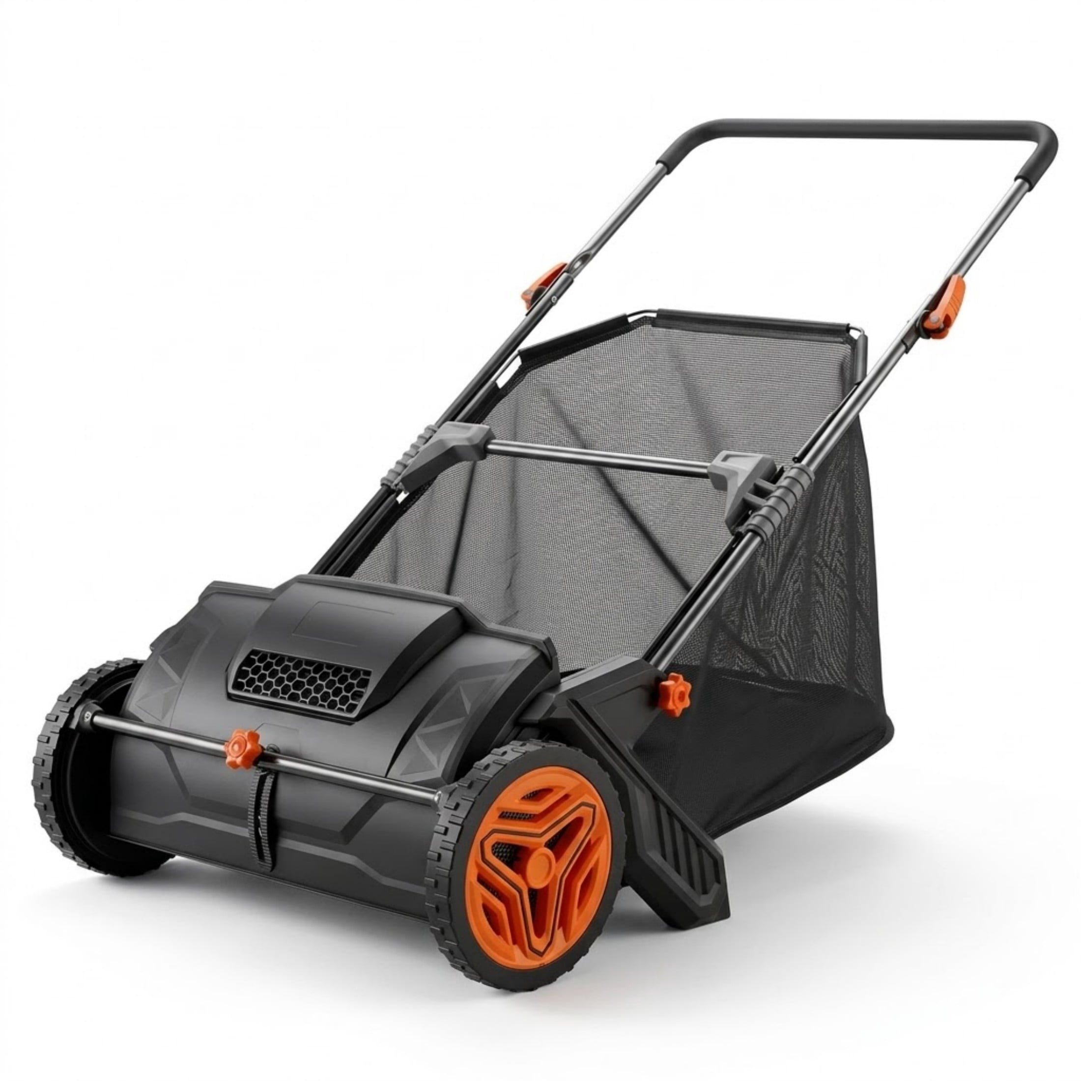 JUVOCT 21-Inch Push Lawn Sweeper, 3.5 Cu. Ft. Leaf and Grass Collector with 2 Spinning Brushes and Durable Steel Frame