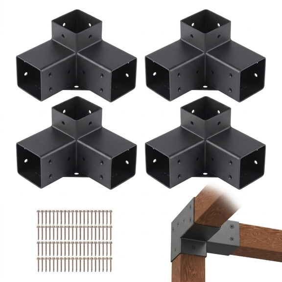 JUVOCT 4-Pack 3-Way Pergola Bracket Kit for 4"x4" Posts, Heavy Duty Corner Bracket