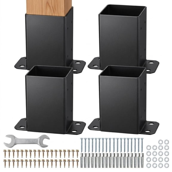 JUVOCT 4-Pack 4x4 Post Base Brackets, 3.6x3.6 Inch Inner Size Heavy Duty Post Anchors for Deck Railing and Pavilion Support, Matte Black