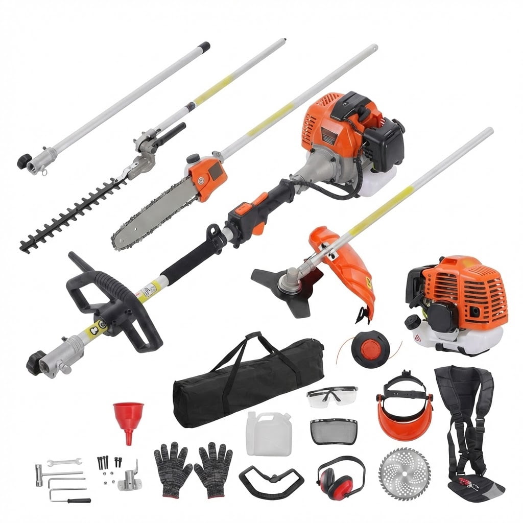 JUVOCT 52CC 6-in-1 Multi-Function Gas Tool, Hedge Trimmer, Weed Eater, Brush Cutter, Edger with Extension Pole