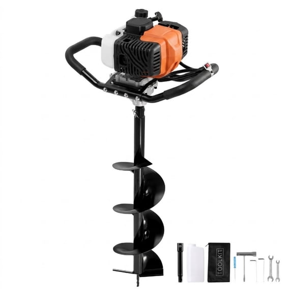 JUVOCT 52cc Gas Powered Post Hole Digger, 1450W Earth Auger with 8-Inch Drill Bit and Extension Rod for Fence and Garden, Orange/Black