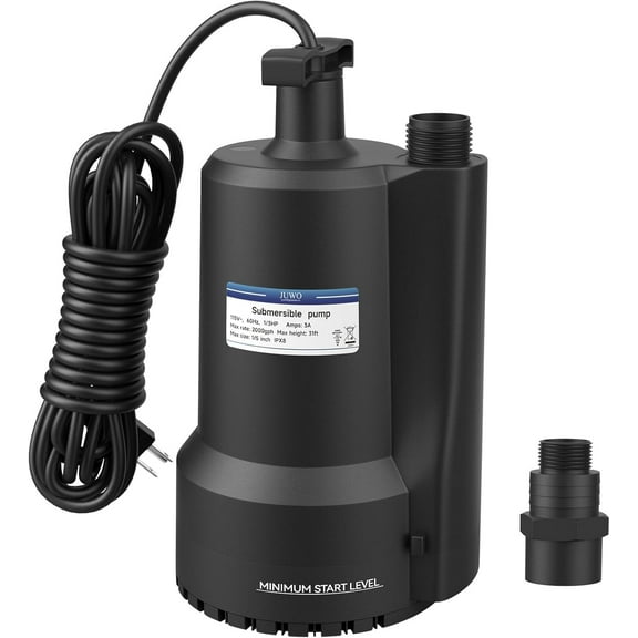 JUWO Submersible Water Pump 1/4 HP, 1800GPH Portable Utility Pump with 10ft Cord, Thermoplastic Electric Small Sump Pump for Draining Swimming Pools, Garden Ponds
