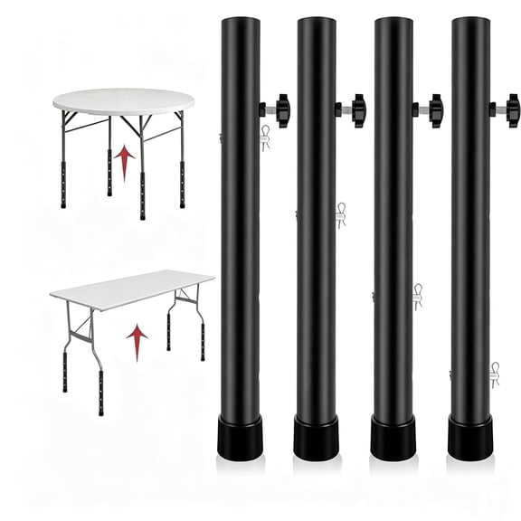 JUXIAO 4Pack Adjustable Carbon Steel Desk Legs, Durable Steel Folding Table Leg Risers for Straight and Bent Legs, Adjustable Height for Riser 3.6in/13in, Black, 17.3in