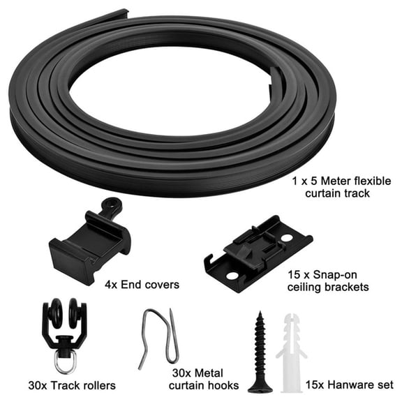 JUXIAO Flexible Bendable Ceiling Curtain Track, 16.4ft (5M) Curved, Mount for Rail with Curtain Tracks System, Room Divider, Curtains Rod, RV Ceiling Track for Curtains, Black