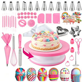 JUXIAO 255 Pcs Cake Decorating Kit, Baking Supplies Set & Rotating Turntable, Pans, Piping Bag and Tips, Cake Scrapers