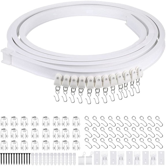 JUXIAO White Silent Curved Ceiling Curtain Track, 16.4 Ft Flexible and Bendable Ceiling-Mounted Curtain Track System, Suitable for Rooms, Windows, and Bathroom Partitions