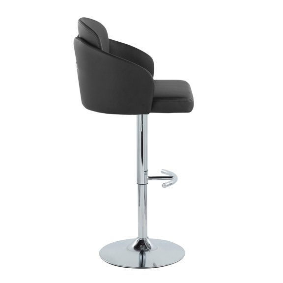 JUYG 2-Pack Chrome Metal Adjustable Barstool, Black Faux Leather, Chrome Accent, Round Footrest