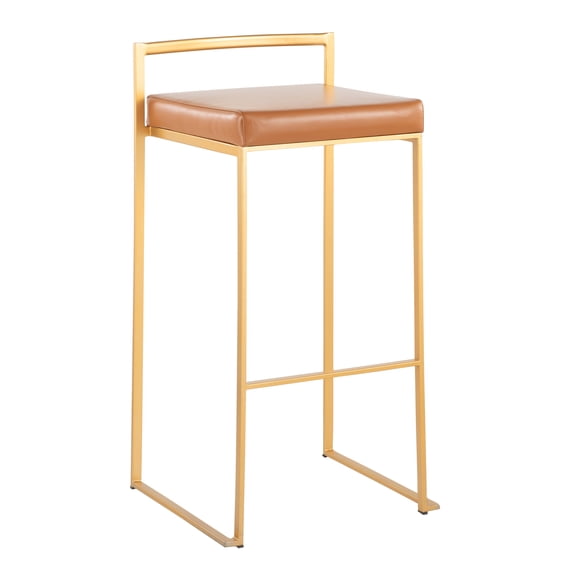 JUYG 2-Pack Gold Barstool, Camel Faux Leather