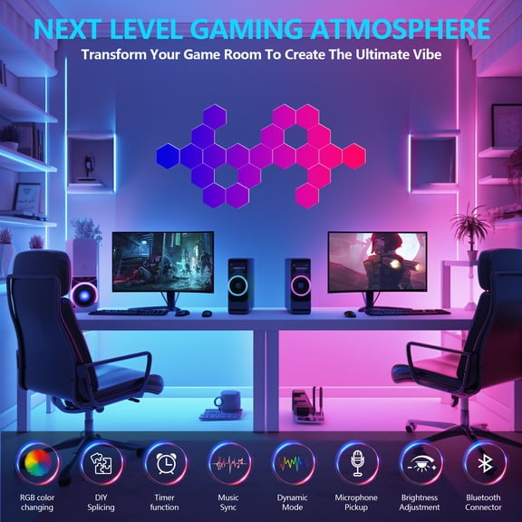 JUYG 20-Pack Hexagonal RGB LED Lights, APP Control, Music Sync