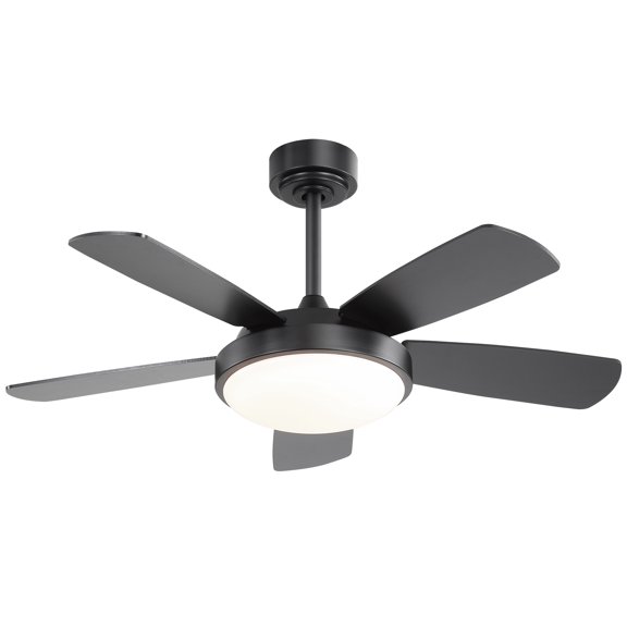 JUYG 42 Inch Black Ceiling Fan with 22W LED Light and Remote Control MDF Blades Reversible DC Motor