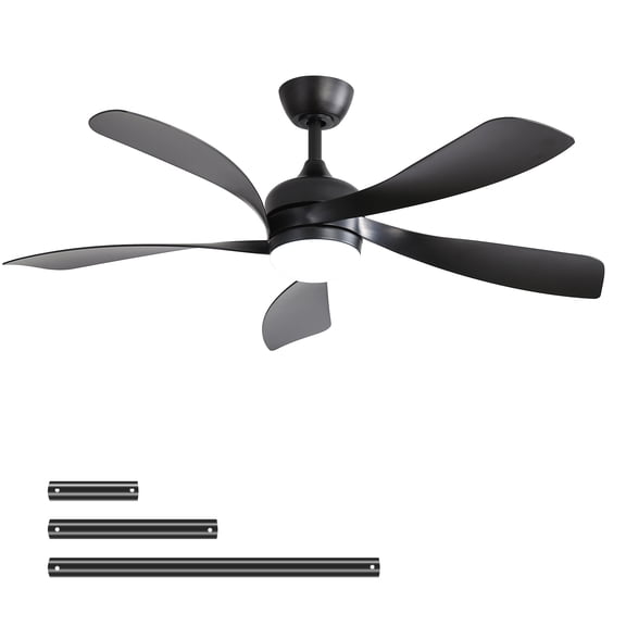 JUYG 45 Inch Matte Black Smart Ceiling Fan with DC Motor Alexa APP Control Quiet Reversible Operation Dimmable Lighting and Timer