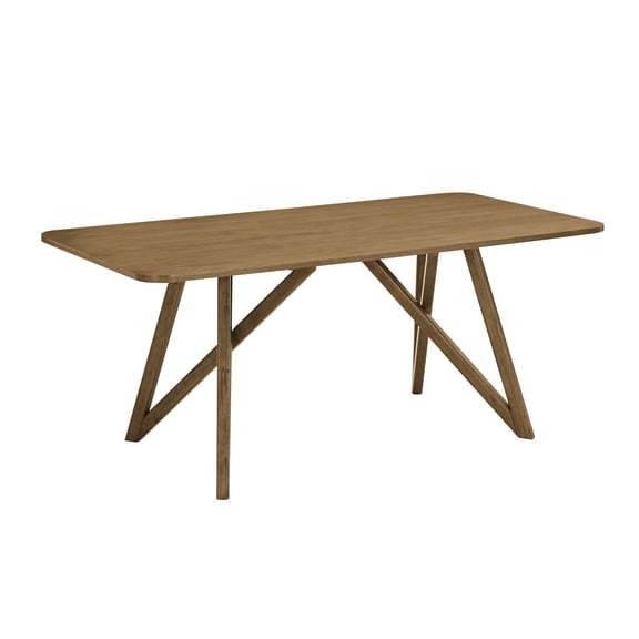 JUYG 70" Rectangular Dining Table, Walnut Oak, Geometric Cross Base