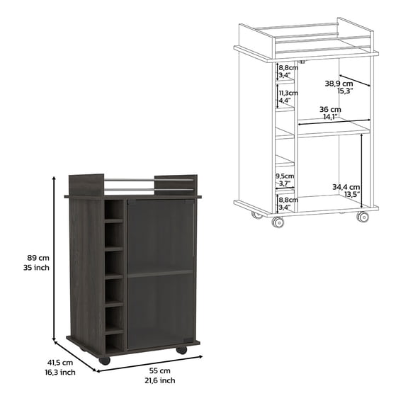 JUYG Baltimore Bar Cart, Carbon Espresso, 6 Wine Cubbies