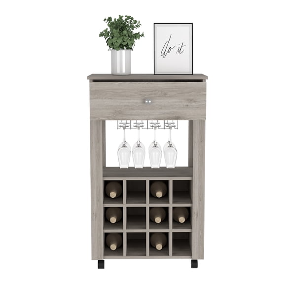 JUYG Bayamon Bar Cart, Light Gray, 12 Wine Cubbies, 4 Legs
