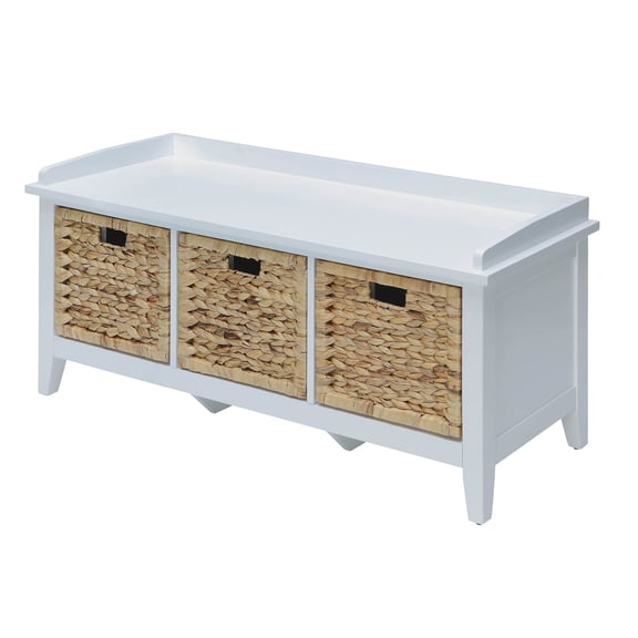 JUYG Bench with 3 Drawers, Beige and White