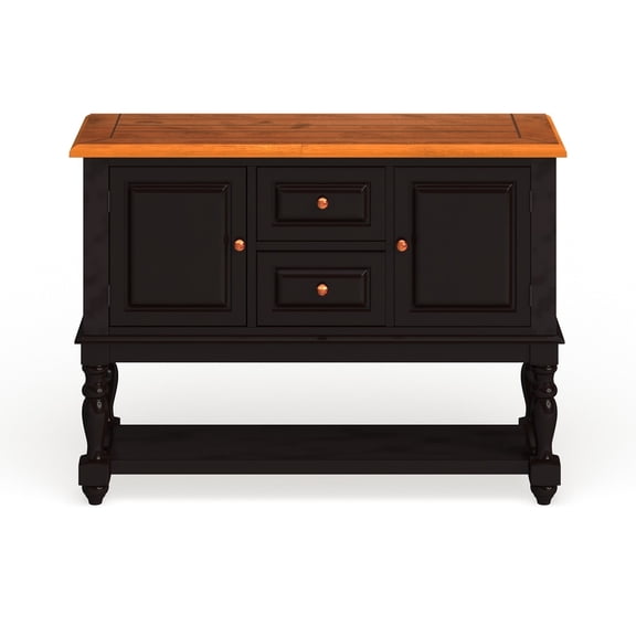 JUYG Black and Antique Oak Server, Solid Wood, Turned Legs