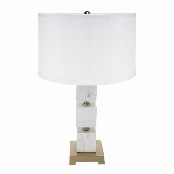 JUYG D16x26.5" White Marble Cube Table Lamp, Gold Base