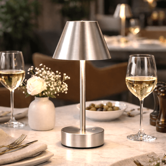 JUYG Elegance Rechargeable LED Table Lamp, Brushed Nickel, LED Touch