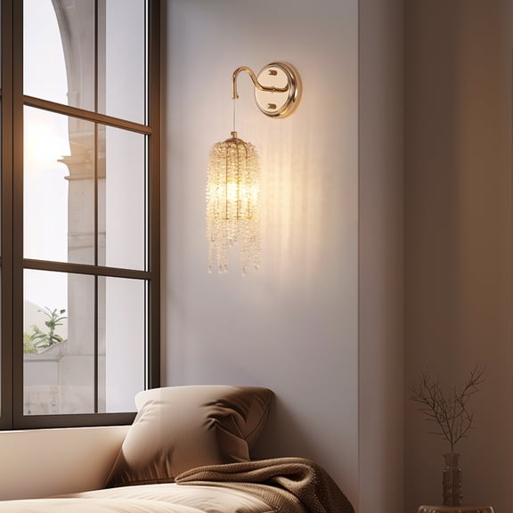 JUYG Gold Wall Sconces Set of 2, Crystal Bead Strings, E12