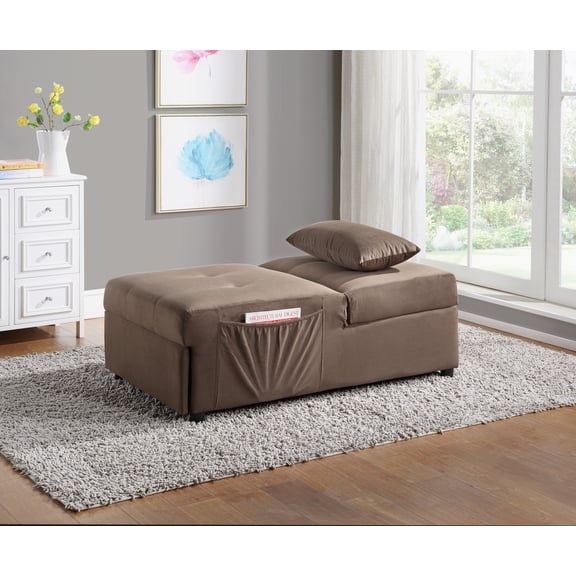 JUYG Lift-Top Storage Bench with Pull-Out Bed, Brown Velvet Tufted, Solid Wood