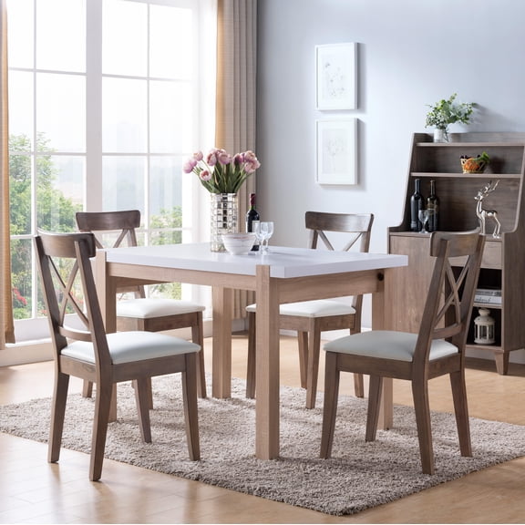 JUYG Solid Wood Dining Table, Two-Tone Finish, Thick Hollow Core Top