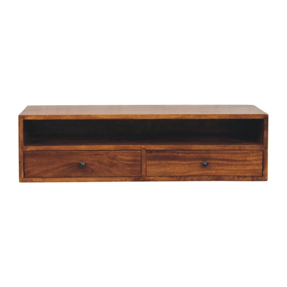 JUYG Solid Wood Wall-Mounted Media Unit, Chestnut, 2 Drawers